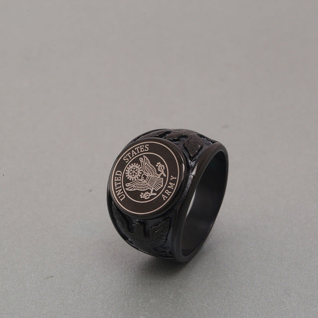 Black USA Military Ring United States MARINE CORPS US ARMY Men Rings In Stainless Steel