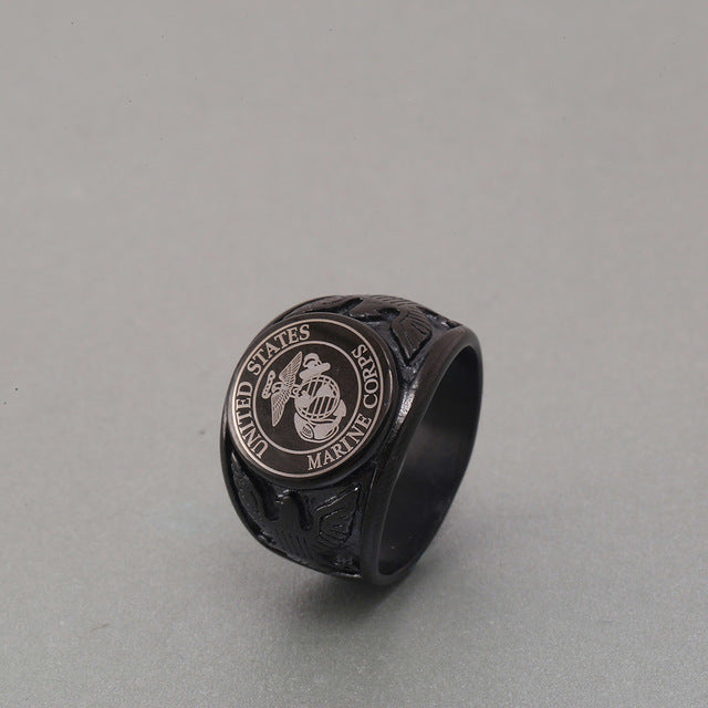 Black USA Military Ring United States MARINE CORPS US ARMY Men Rings In Stainless Steel