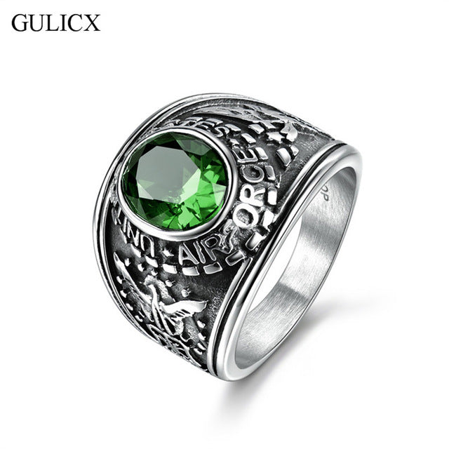 US Air Force Ring Size 14 Black/Red/Blue/Green Crystal Jewelry