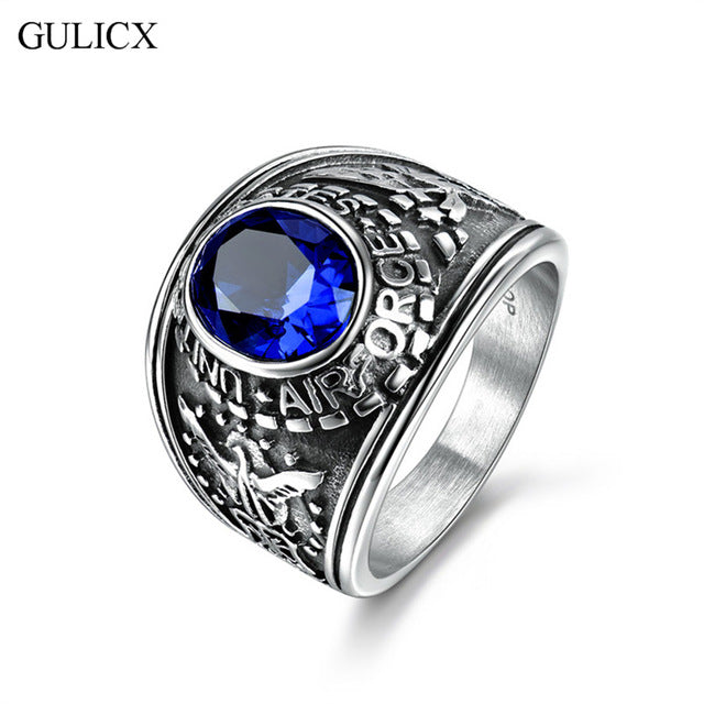 US Air Force Ring Size 14 Black/Red/Blue/Green Crystal Jewelry